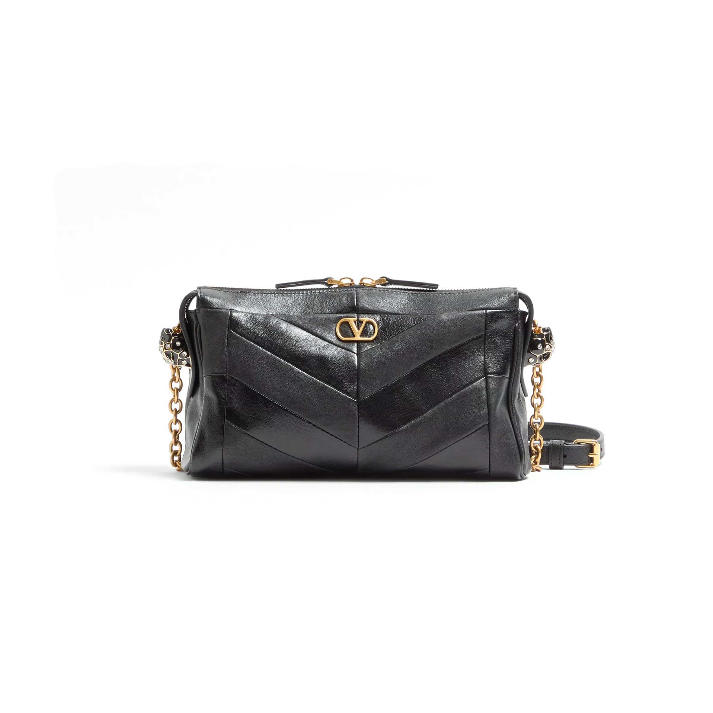 VALENTINO GARAVANI PANTHEA SMALL SHOULDER BAG IN NAPPA LEATHER WITH A CHEVRON PATTERN 8W2B0S99UYF_0NO (24*14*6cm)